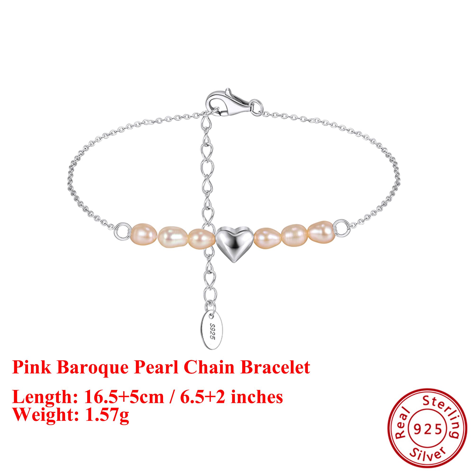 

EFFIE QUEEN Genuine 925 Silver Rose Gold Heart Style Pink Pearl Chain Bracelet Romantic Jewelry for Women Valentine s Gift GPB51 срібний