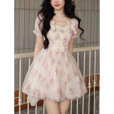 Summer Floral Sweet Mini Dress Women Print French Elegant Fairy Dress Female Korean Fashion Cute Party Mini Dress Summer 2023
