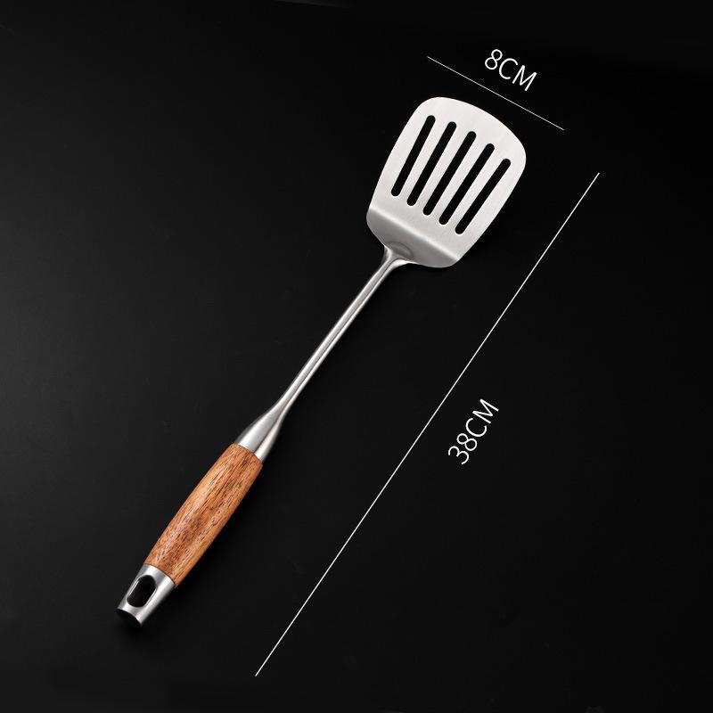 304 Stainless Steel Wood Handle Wide Fried Fish Spatulas Steak Shovel Fish Turner Slotted Beveled Kitchen Cooking Utensils