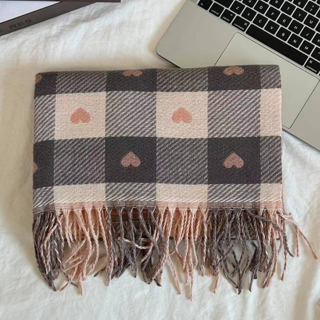 New Popular Tassel Imitation Cashmere Plaid Scarf Women's Senior Sense Autumn and Winter Long Thermal Shawl Commuter College Style