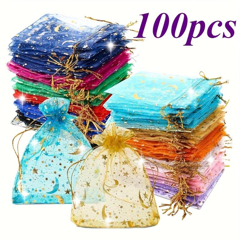 

100 moon star gauze bags, wedding gift bags with drawstrings, small mixed-color gift bags, party gift bags random
