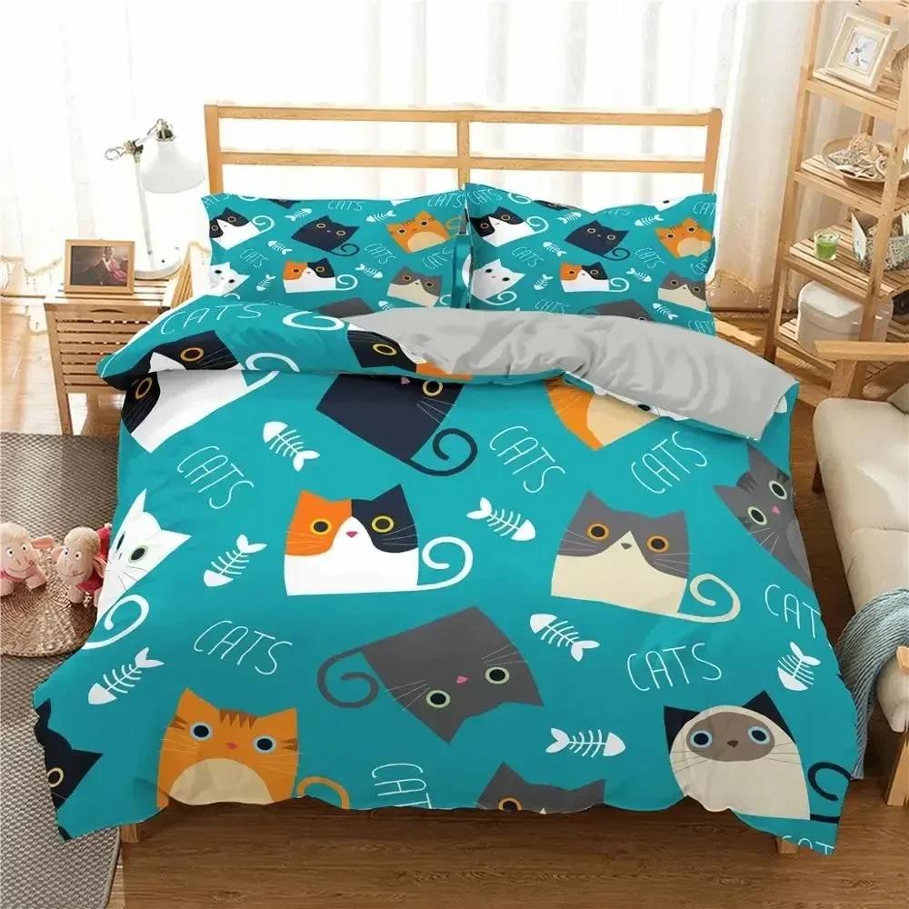Cartoon Katze Bettbezug Set Cartoon Tierdruck Bettwäsche Set mit Kissenbezug Bettdeckenbezug für Schlafzimmerdeko