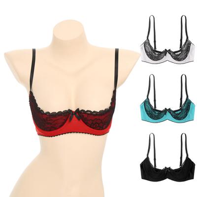 Frauen Plus Größe Spitze Trim Bügel 1/4 Tasse Vorne Offen BH Top Push-Up Regal Balconette Büstenhalter Korsett Unterwäsche