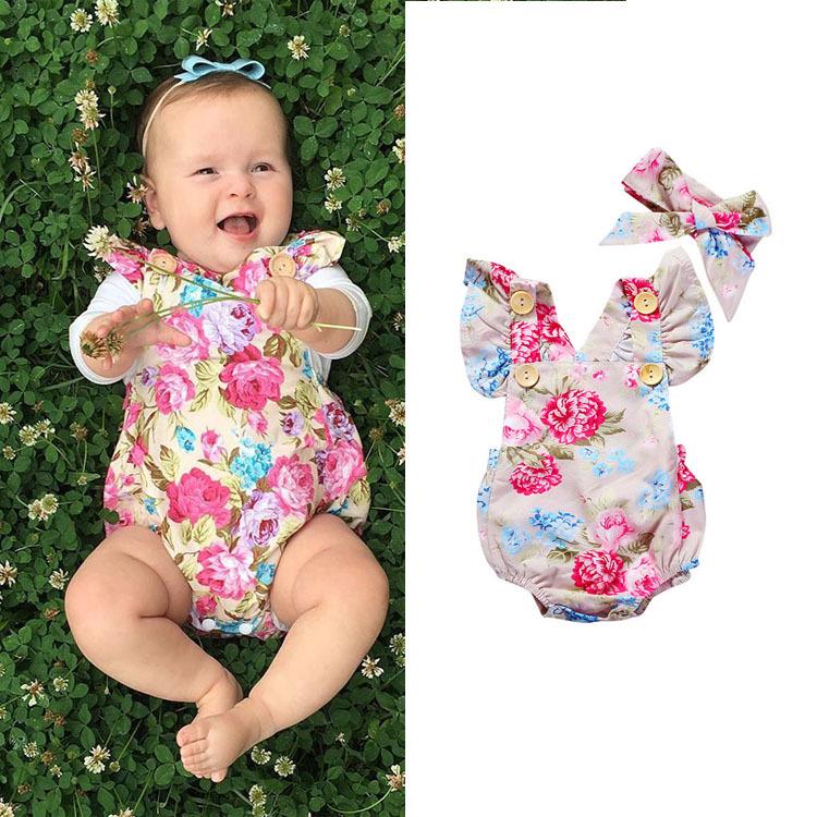 Fashion Sweet Newborn Baby Girl Romper Bodysuit Jumpsuit Clothes Outfits 2PCS Set 0-24M
