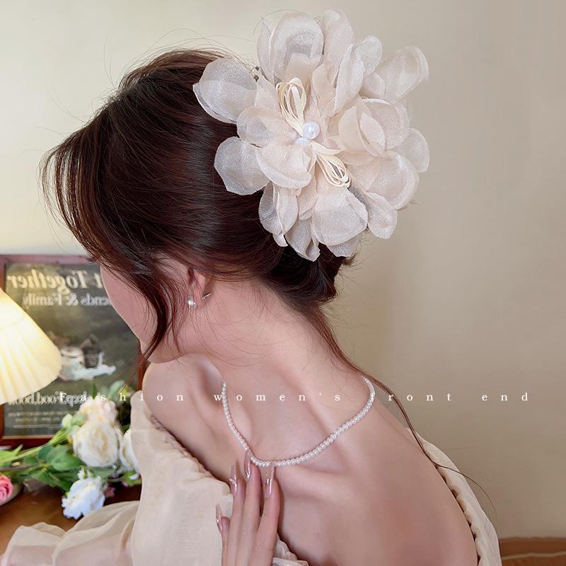 Elegant Summer Smoky Chiffon Floral Hair Clip for Women