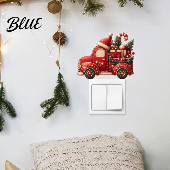 Self Adhesive Festive Wall Stickers Christmas Switch Stickers Removable Santa Claus/Puppy/Reindeer/Elf/Pickup Truck Light Cute Claus Window
