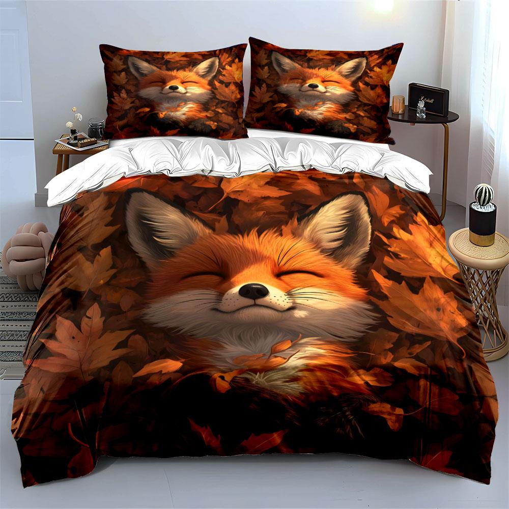 Cozy Autumn Fox Trio Set Exquisite Three-Piece Bedding Set Gift For Kids And Adults