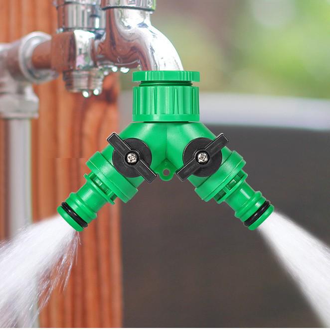 Quick Water Hose Splitter: Universal Two-Nipple Adapter for Garden and Greenhouse Irrigation