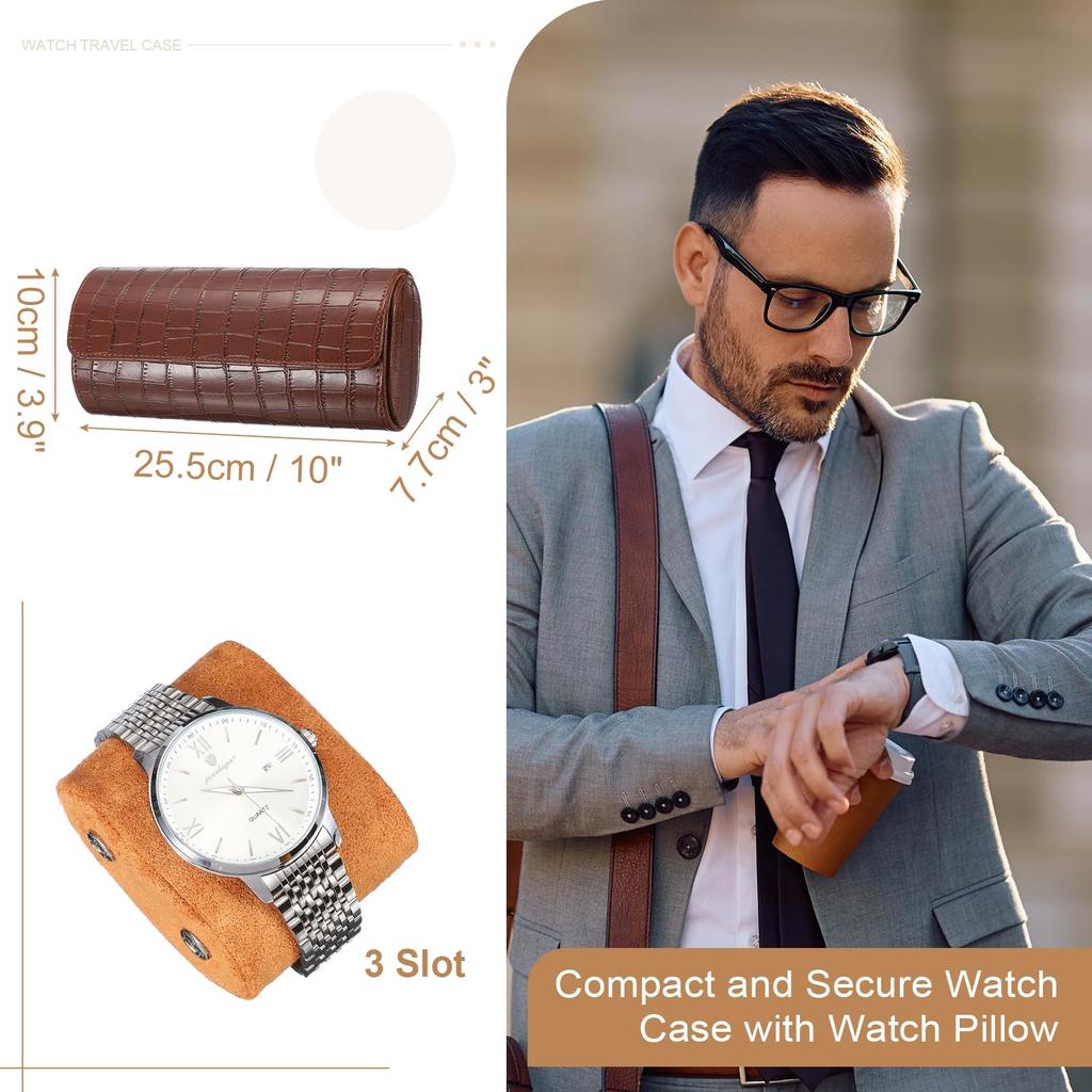 uxcell Men's Watch Travel Case, Crocodile Pattern Leather, Watch Winding Storage Case, Portable Watch Storage Box, Perfect Gift for Christmas,