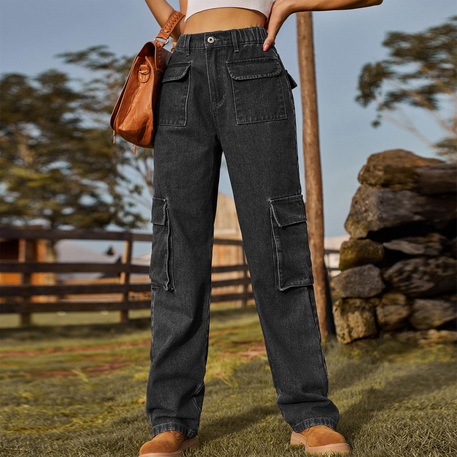 

Женские удобные и модные полуэластичные джинсовые рабочие брюки прямого повседневного покроя XXL