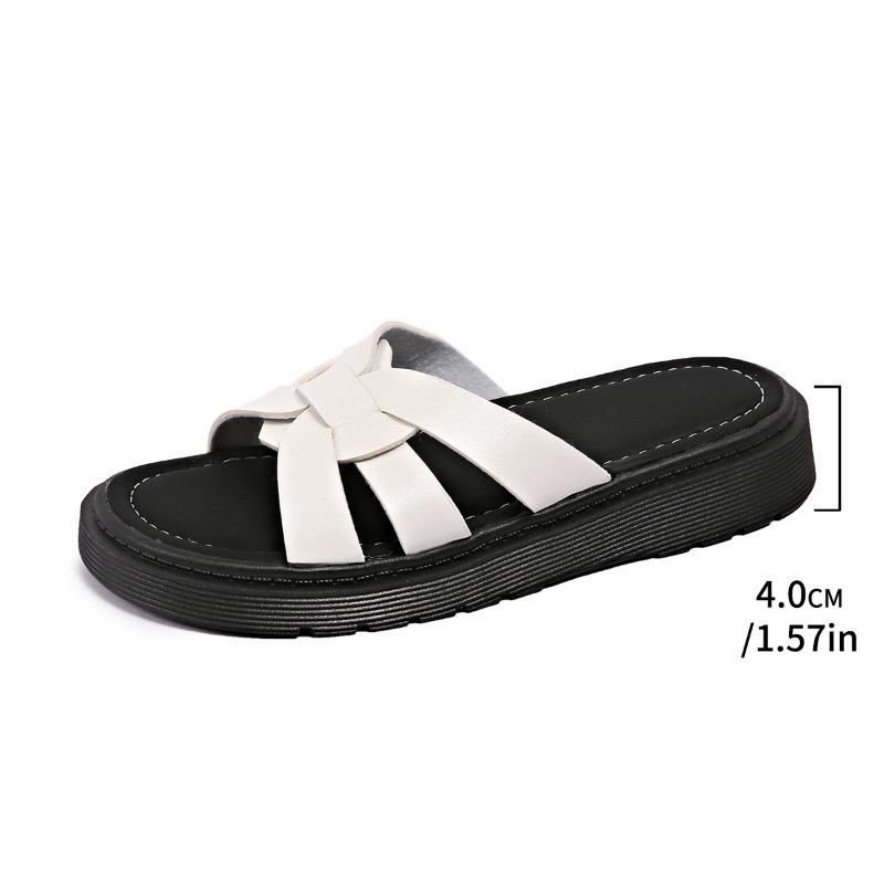 

Summer new platform slippers women s outer wear round head open toe cross one-word drag woven belt sandals 36