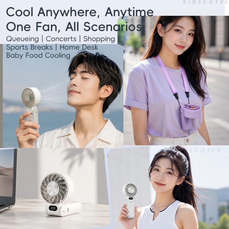 New Cooling Handheld Fan 3600mAh Foldable Portable Fan 100-level Free Control High Speed Mini Personal Fan w/ Lanyard