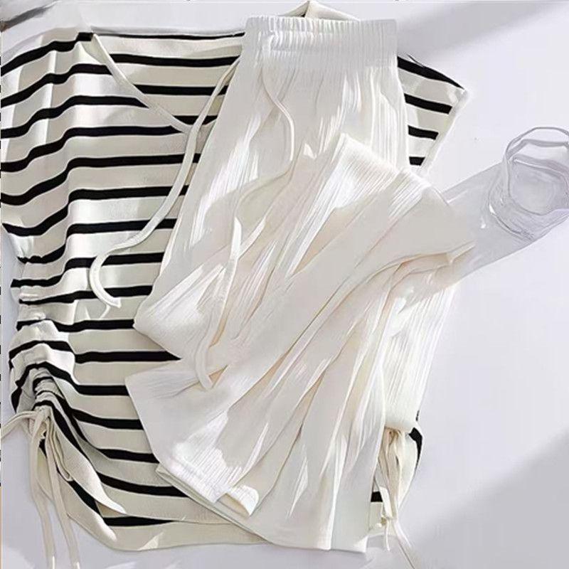 

Широкие брюки из искусственного шелка с высокой талией, женские летние дышащие повседневные удобные, длиной до пола 5XL белый