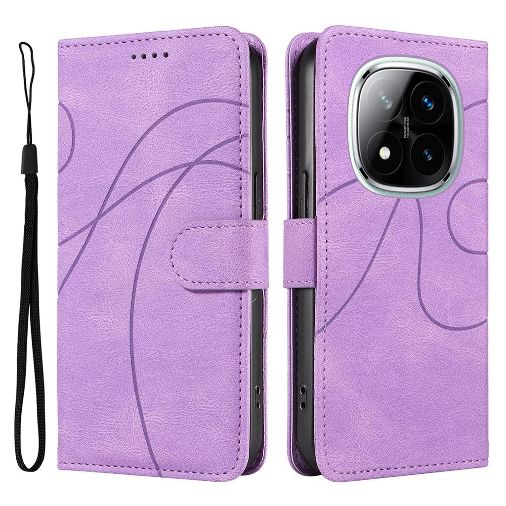 For Xiaomi Redmi Note 14 Pro+ 5G/Note 14 Pro 5G/Poco X7 5G Case Stand Wallet Leather Phone Cover Curved Line Wrist Strap
