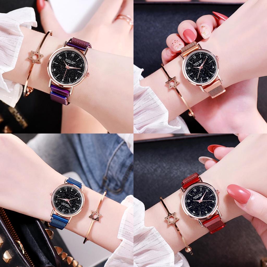 Fashionable Trendy Ladies' Night Light Watch Decorative Quartz Dial Casual Style Rose Gold Starry Sky Dial Non-waterproof