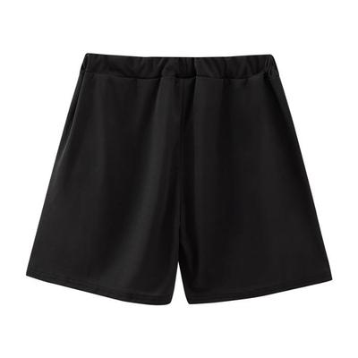Summer Sports Couples' Elastic Waist Polyester Shorts with Pockets - Men's & Women's Black Shorts