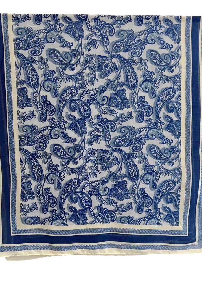 Viscose Scarf 180x85 "Orient Blue" - Oriental Paisley Pattern in Shades of Blue