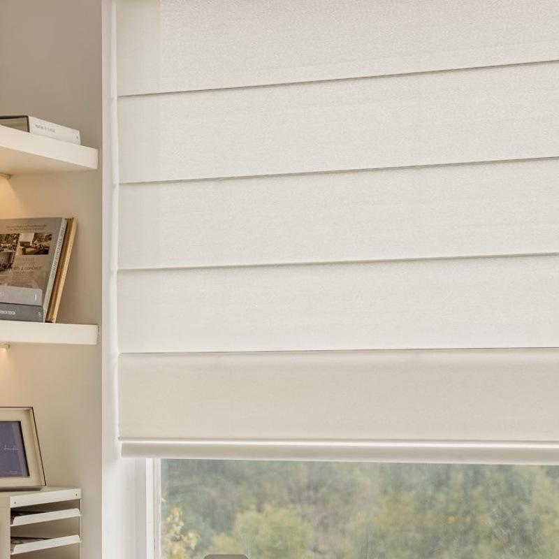 Japanese Style Blackout Roman Curtains - Light-Transmitting, Non-See-Through Electric Roller Blinds for Study, Tea Room, Living Room, and Balcony.