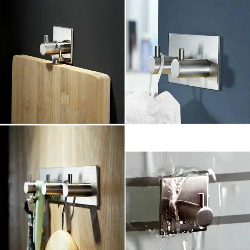 Bathroom Rustproof Towel Hooks Sticker Adhesive Stainless Steel Wall Door Clothes Coat Hat Hanger Kitchen Portable Small Tools