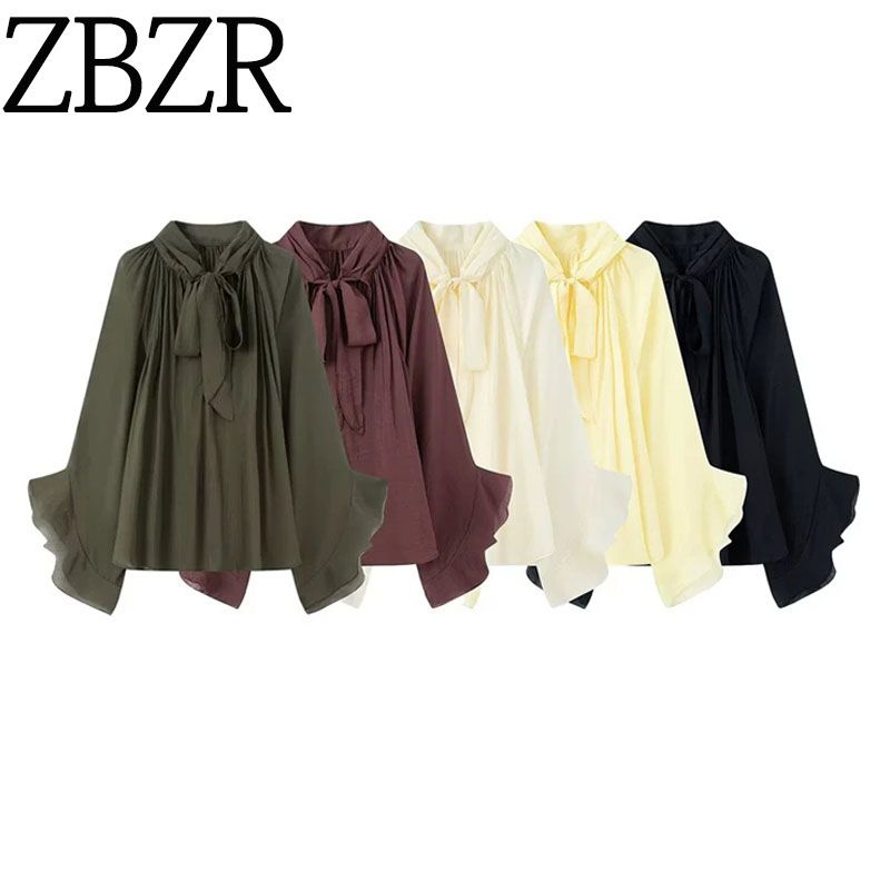 Za Export New Arrival Women's Clothing ZR Fashion Style Fashion All-Match Casual Neckline Shoelace Sheer Top 1259011