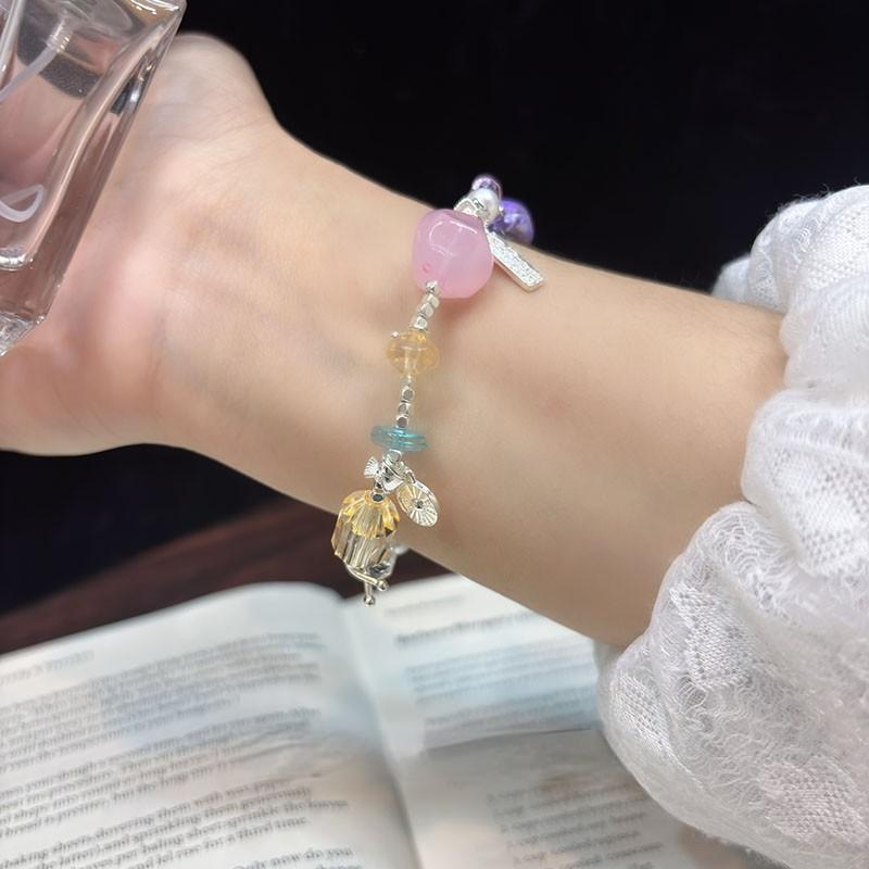 Summer dopamine color imitation crystal beaded bracelet sweet high-end versatile bracelet fresh fashion simple jewelry