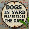 Metal Dog Yard Warning Sign Round Pet Safety Decor for Home Cafe Gate