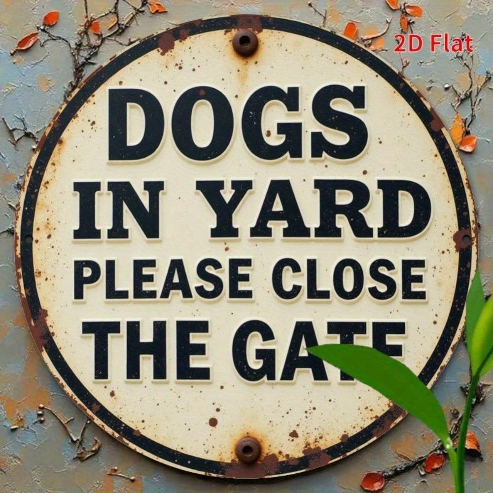 Metal Dog Yard Warning Sign Round Pet Safety Decor for Home Cafe Gate
