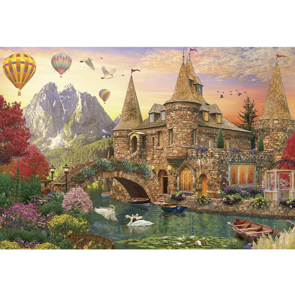 MISITU Micro Piece Jigsaw 1000 Landscape Stylish Swan Castle x 38 Puzzle, Pieces, Painting, Castle, Garden, Lake, Gift, Birthday, Christmas, Interior,