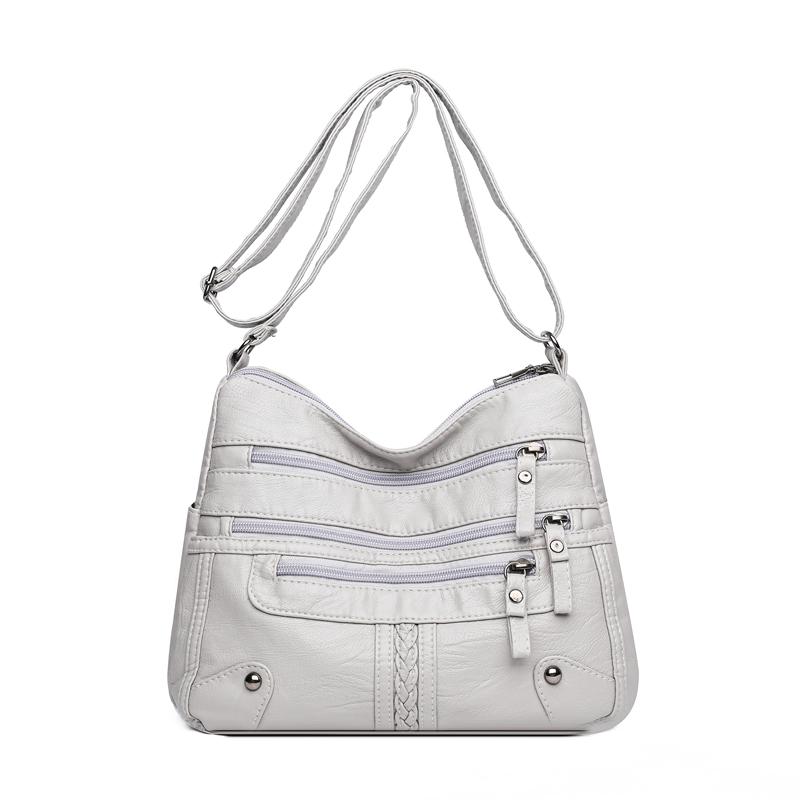 Multi-Pocket-Muttertasche mittleren Alters Große Kapazität Mehrschichtige Umhängetasche aus weichem Leder für Damen