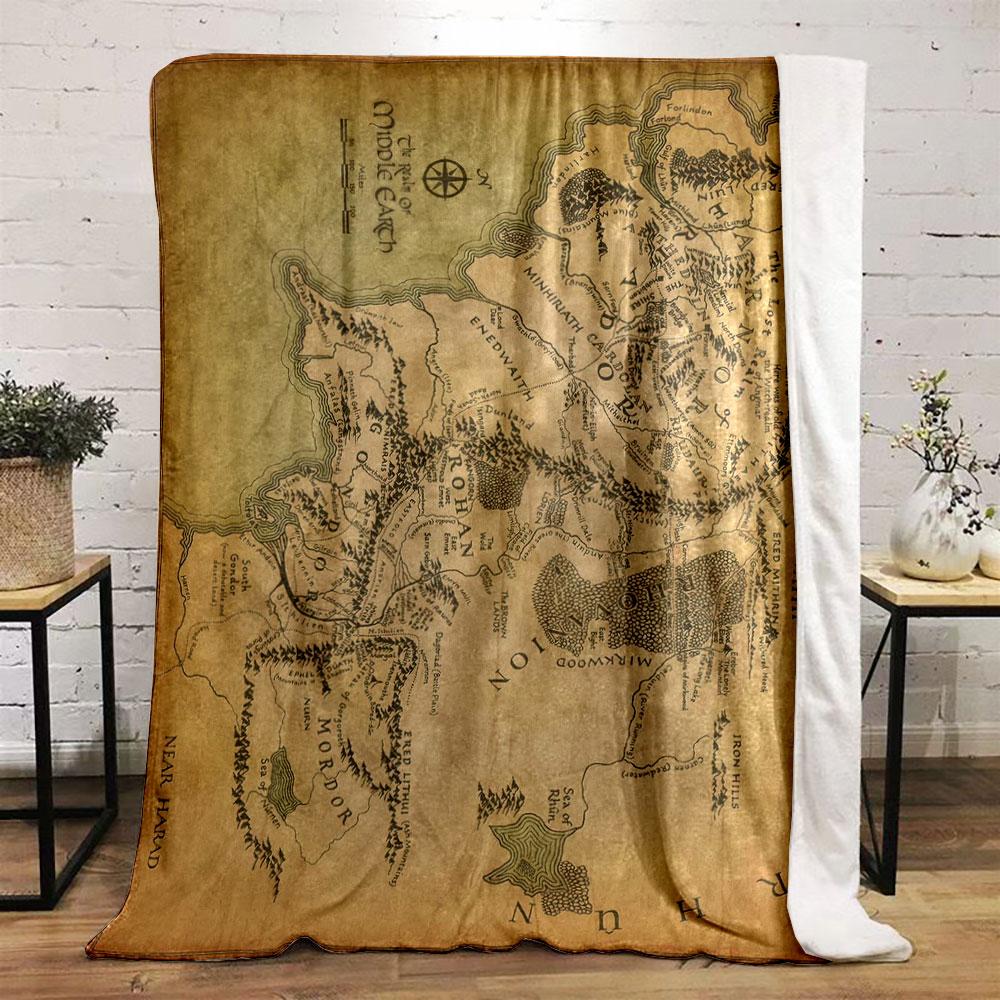 Vintage Middle-earth Map Themed Blanket bedroom Blanket for Livingroom Couch lunch break Soft throw for Friend's festival Gift