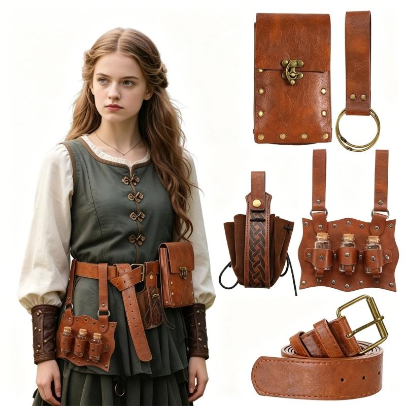 Stylish PU Leather Roleplay Belt With Decorative Alchemies Bottle Halloween Costume Accessory For Cosplay Enthusiasts