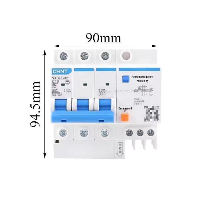 Chint 2P63A Air Switch with 32A RCCB for Three-Phase Electricity Protection and Household Circuit Breaking