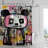Edgy Cartoon Bear Shower Curtain - Yellow with Graffiti Text & Bold Colors, Waterproof with Grommets, Urban Bathroom Decor