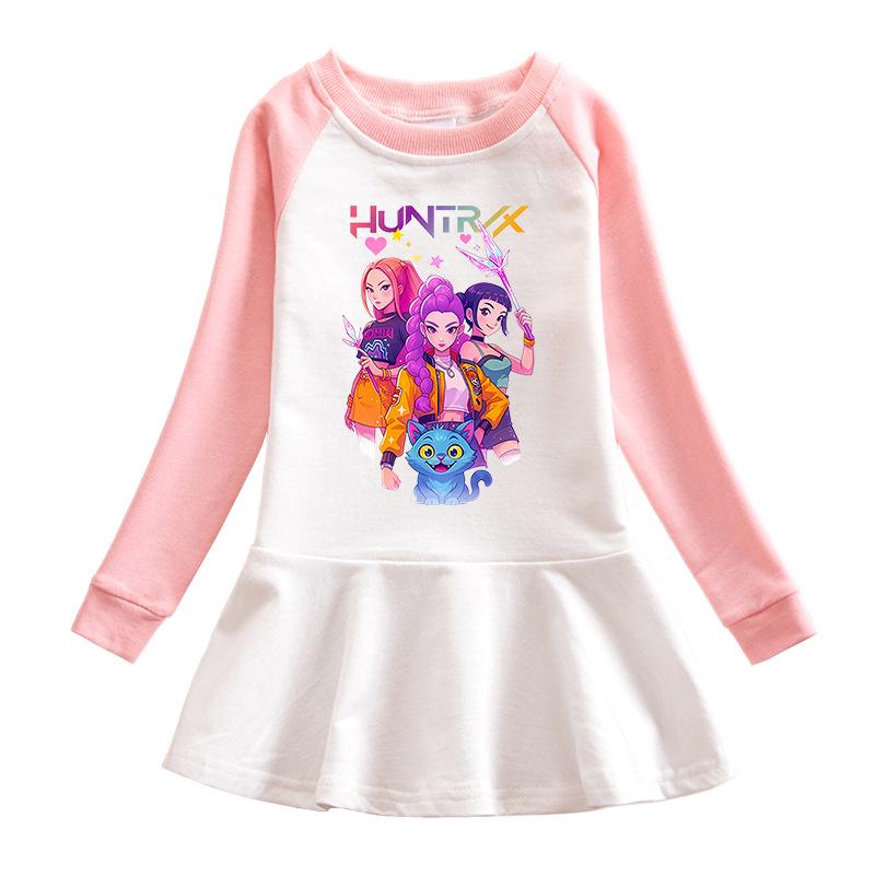 Kpop Monster Hunter Witch Korean Style Girls' Cartoon Ruffle Long Sleeve Mesh Princess Dress for Spring and Autumn.