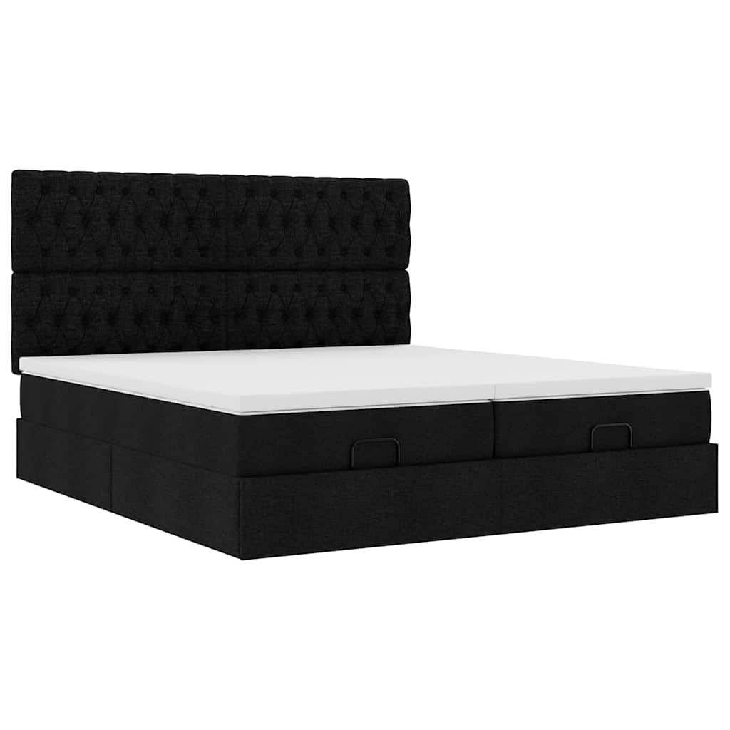 Ottoman Bed with Mattresses Black 200x200 cm Fabric