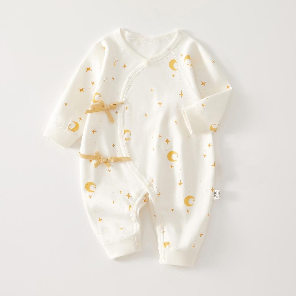 Spring Cute Baby Romper Moon Print Bow Long Sleeve Bodysuit for Toddler Boys Girls Soft Pure Cotton Newborn Jumpsuit