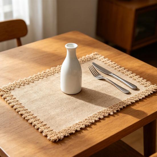 Bohemian Jute Placemats Heat-Insulating Placemats Wear-Resistant Stain-Proof Mats Reusable Heat-Resistant Pads for Tables, Kids & Family Dining