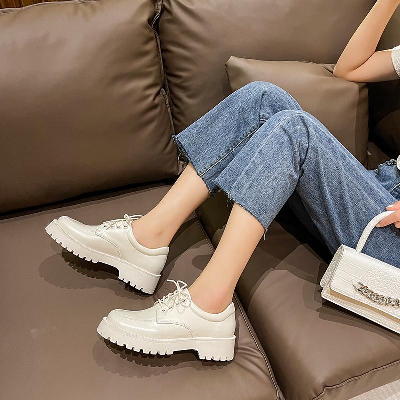 Fashion AIYUQI Women Shoes Genuine Leather New Spring British style White Women's loafers Round Toe Casual Platform Shoes Women