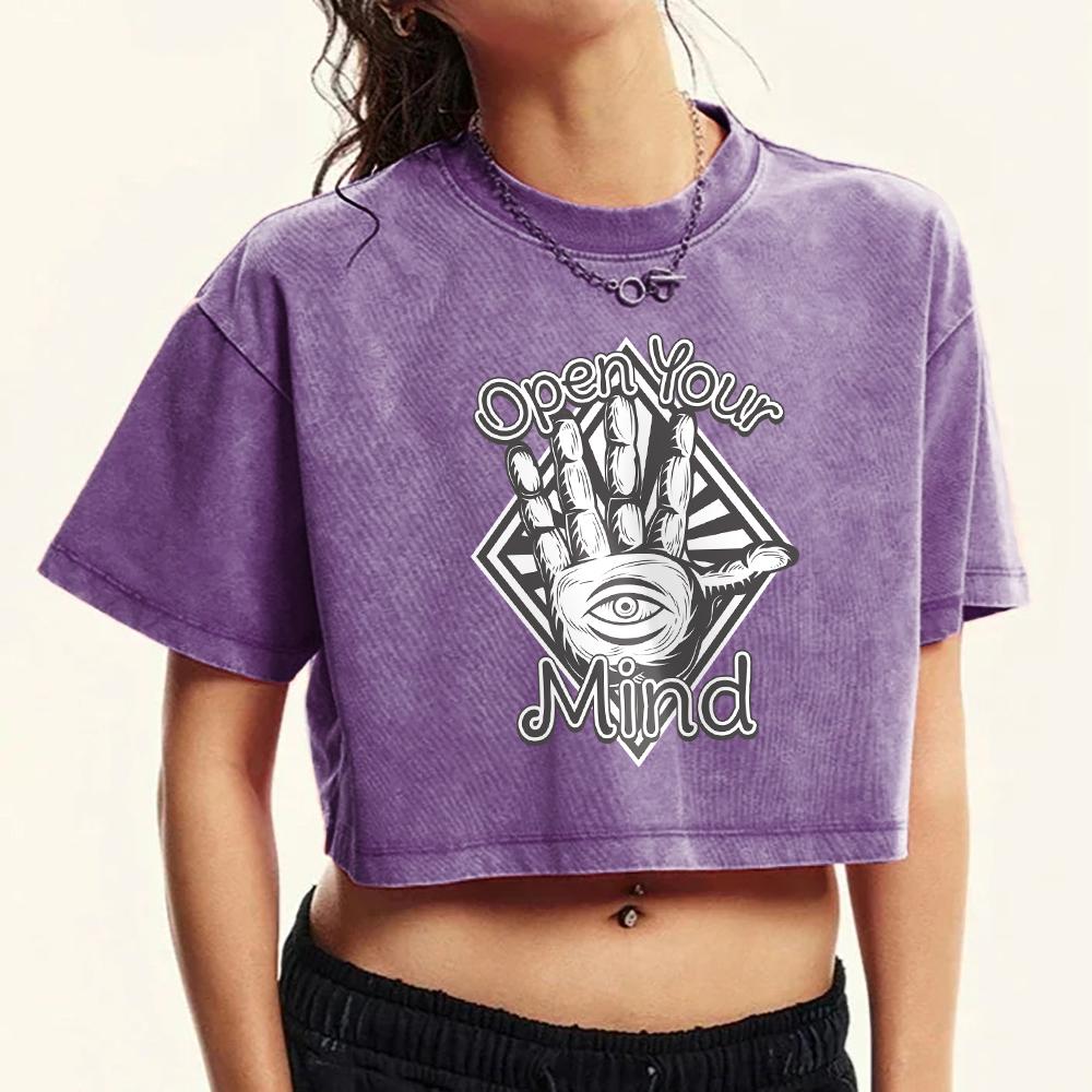 

Открой свой разум Ручная печать Женские выстиранные приталенные футболки Хлопок Летняя футболка Ретро Летние футболки Одежда Короткий рукав XL