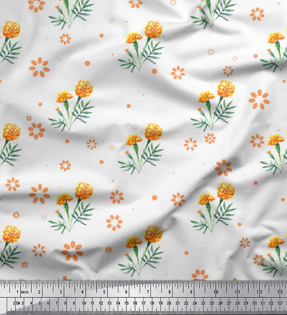 

Soimoi Blue Poly Crepe Fabric Marigold Floral Printed Fabric 1 Metre 42 Inch 42 Inch Wide - Poly Crepe білий