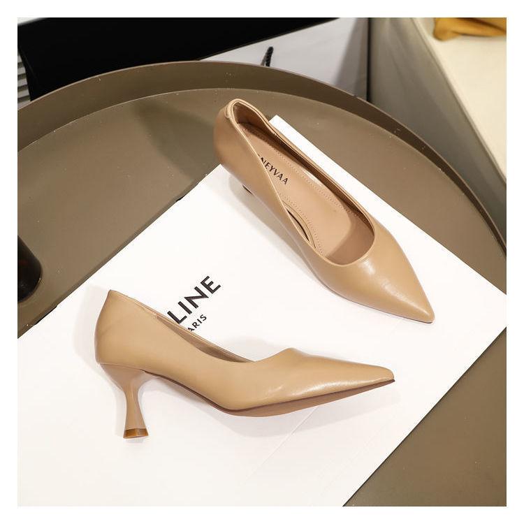 Milk Tea Color Small Size 31 32 33 Soft Leather Pointed High Heel Women's Fine Heel Shoes Black Work Shoes Large Size 41-434