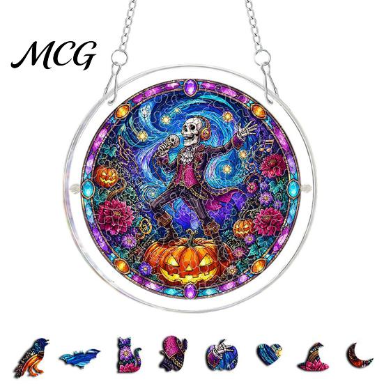 Acrylic Halloween Puzzle Suncatcher, 7.87 Inch Sun Catcher Window Cute Decorations Hanging Ornament, Ideal for Gifting and Home Decor Ornament