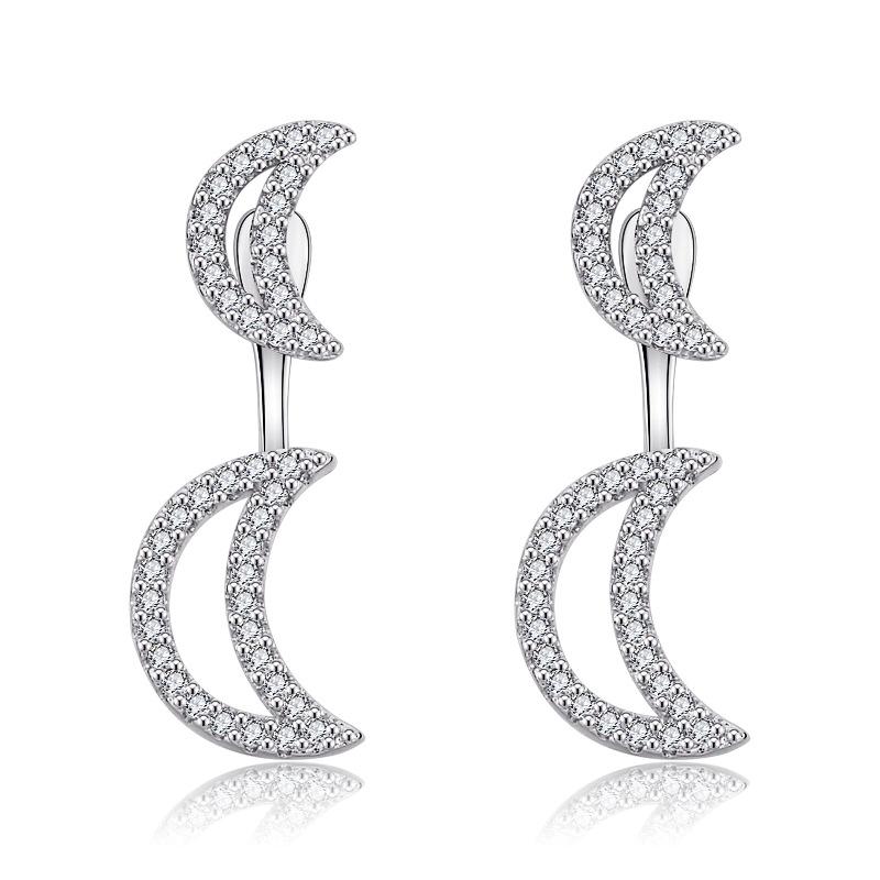 BELLA BOX S925 Sterling Silver Needle Zircon Moon Earrings - A Pair Of High-end Earrings For Women With Two Stud Earrings