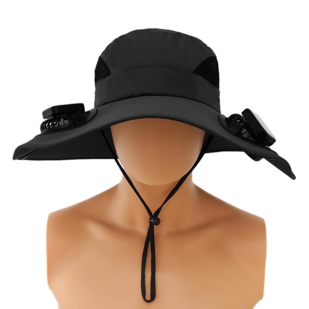 Solar Fan Hat Sun Hat with 2 Solar Fan Outdoor Fishing Hat Wide Brim Bucket Hat for Men Outdoor Camping Fishing Hiking