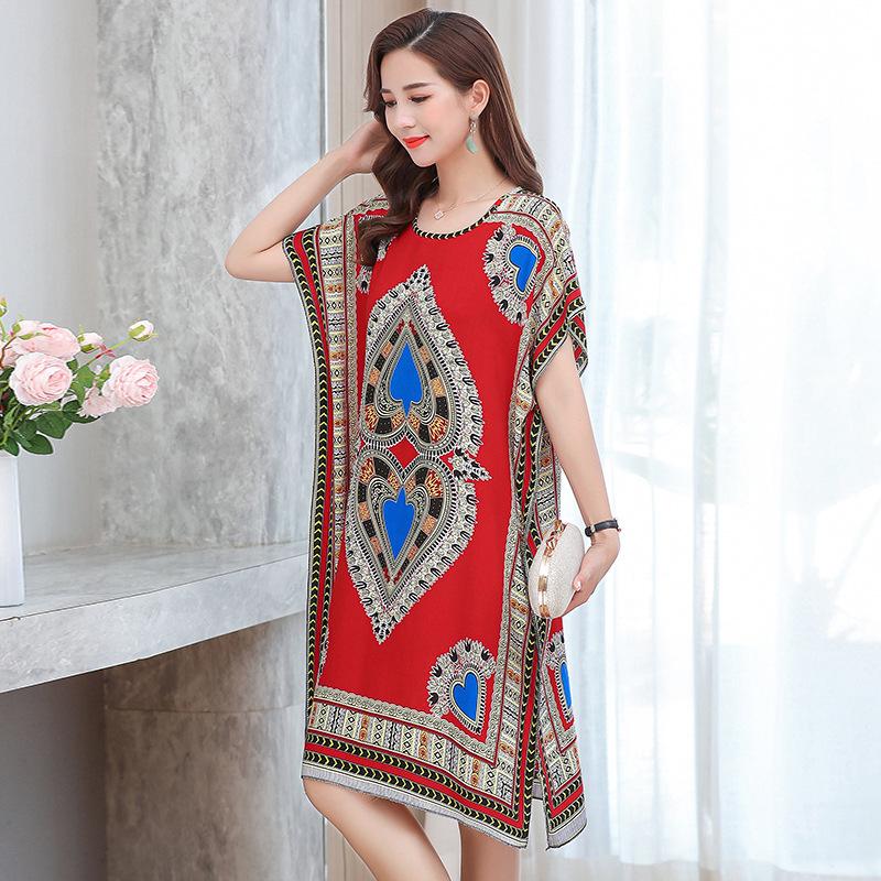 Skirt women's summer cotton and silk nightgown middle-aged and elderly size women's clothing 100kg skirt middle-aged vest nightgown mother clothing