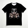 Men's Crew Neck Short Sleeve T-Shirt, Fashion 3D Muscular Tattoo Pitbull Gym Dumbbell Graphic Casual Daily Wear Tee
