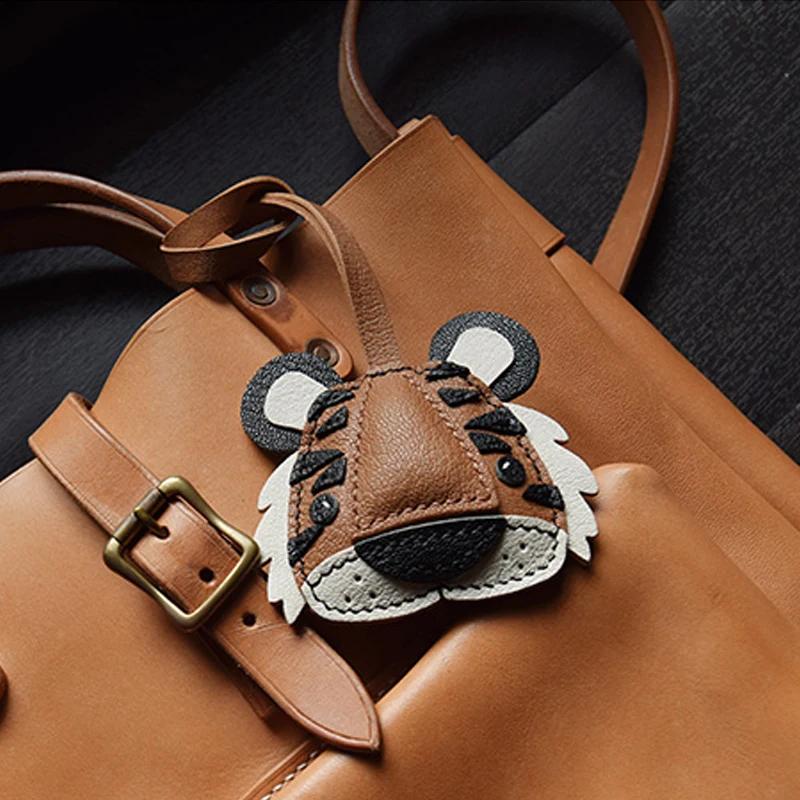 Designer Handmade Genuine Leather Car Key Holder Keychain, Unique Creative Gift for Men Women Tiger Daji Original Key Organizer