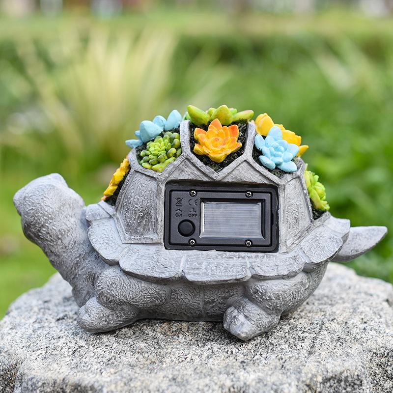 1pc Outdoor Solar Powered Succulent Turtle Statue Animal Gardens Garden Lights Ornaments Resin Crafts