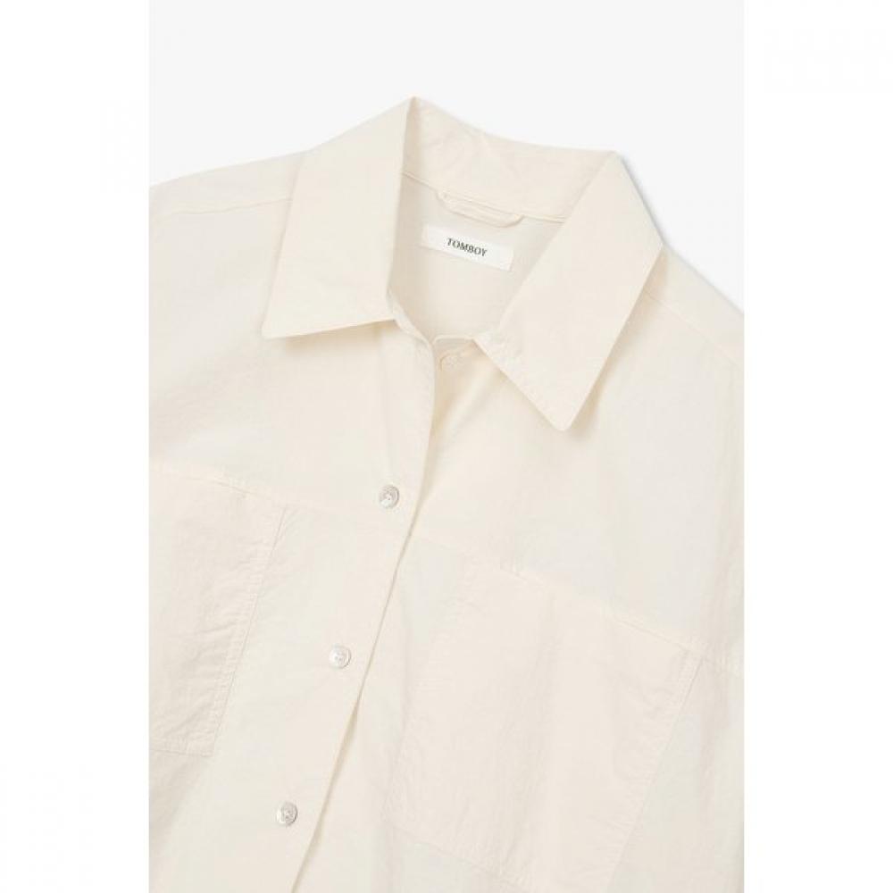 STUDIO TOMBOY White Pleated Short Sleeve Shirt 9176221985ar 