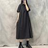 Lapel short-sleeved casual dress women's 2025 new summer large size loose temperament fashion solid color medium and long dress